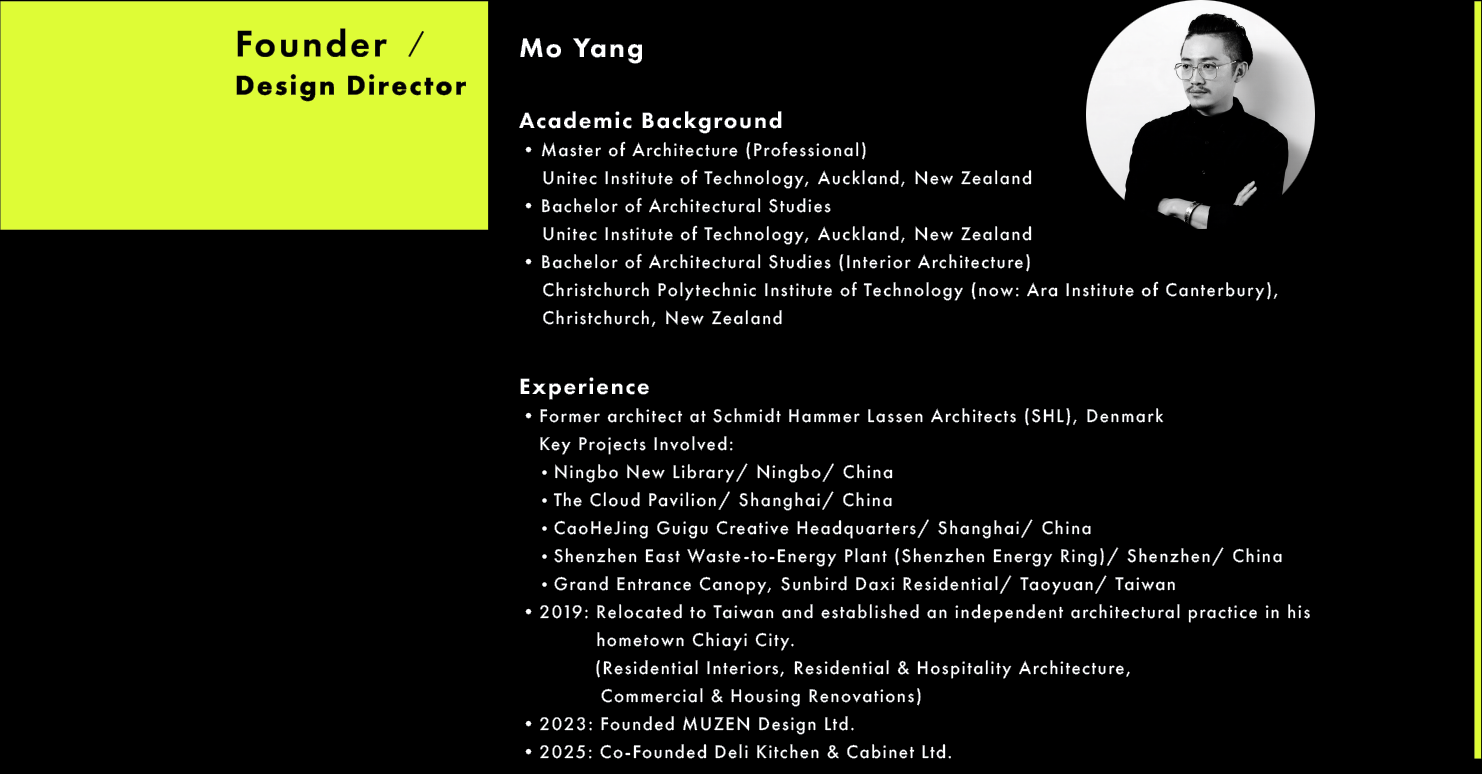 Founder / Design Director Mo Yang — Academic Background and Experience